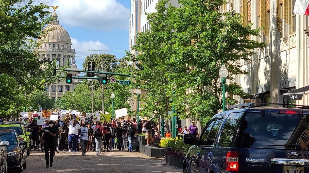 Thousands of protestors march through downtown Jackson, Miss. in June 2020 after the police killing of George Floyd in Minneapolis.