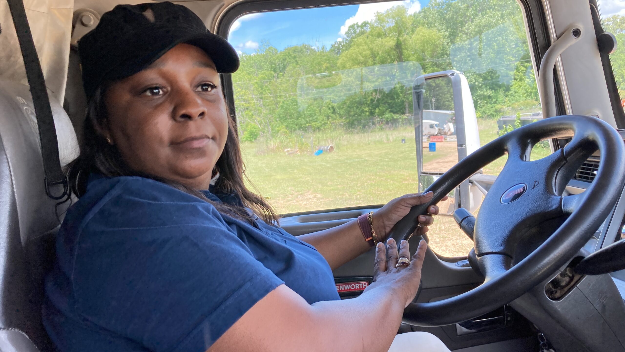 Pamela Williams, an instructor with DSC Training Academy in Jackson, Mississippi, demonstrates how to drive one of the academy’s trucks. June 29, 2021