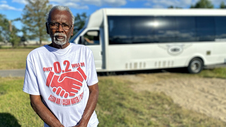 Community activist Robert Taylor stands in Reserve, LA where the Denka polymer plant emits chloroprene well above 0.2 emissions deemed safe.