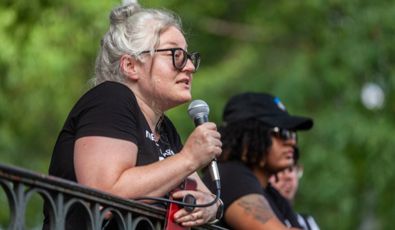 Robin Marty, Director of Operations at the West Alabama Women's Center talks about what's next for the center which - provided abortions until Friday when the Supreme Court reversed Roe v. Wade - talks about what's next and how the clinic will support pregnant people on Saturday, June 25, 2022, in Birmingham. (Photo by Rashah McChesney/ Gulf States Newsroom - WBHM)