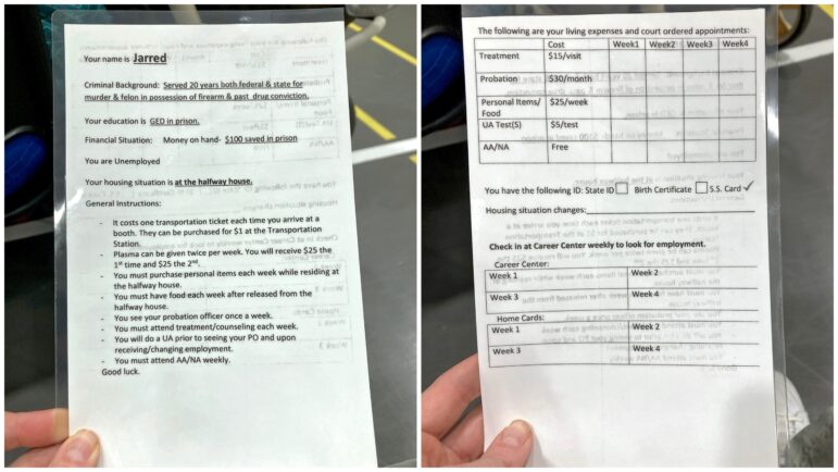 Simulation participants receive copies of this card, detailing their role for the reentry simulation activity and tasks that they must complete during each round.
