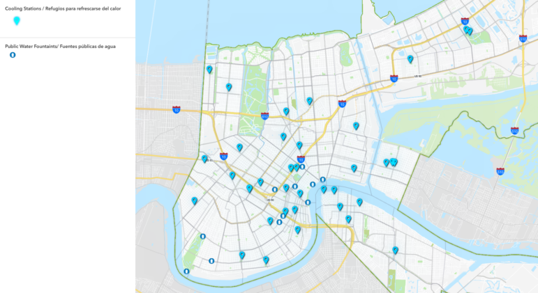 A screen capture of New Orleans' online heat relief viewer.