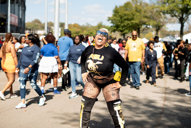 Felicia Perry represents Alabama State University at the Magic City Classic in Birmingham, Alabama, U.S., on Saturday October 28th 2023.