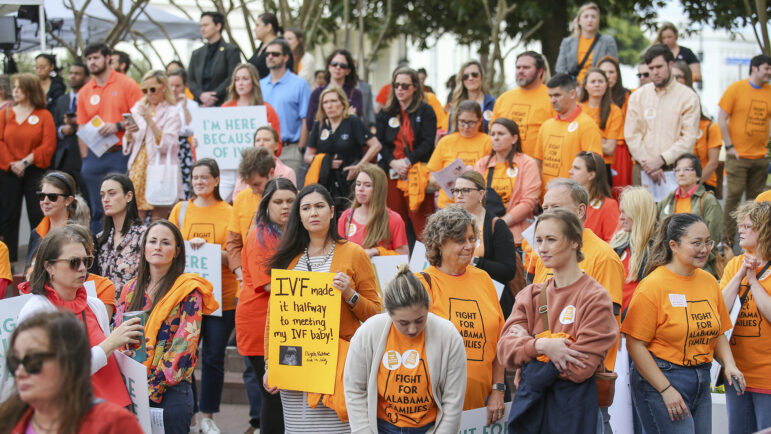 Patients, infertility doctors and advocates of IVF attend a rally outside the Alabama State House on Wednesday, Feb. 28, 2024, in Montgomery, Ala.