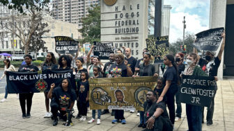 Glenn Foster Jr.’s family and other activists held a press conference outside of the Hale Boggs Federal Building on Poydras Street in New Orleans on Sunday February 9, 2025.