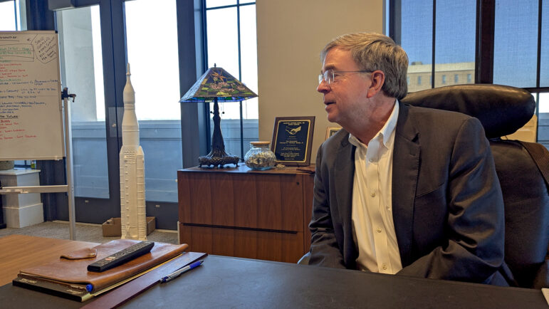 Huntsville Mayor Tommy Battle sits in his office on Jan. 24, 2025.