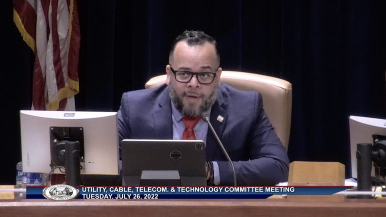 In this file screenshot, New Orleans City Councilman JP Morrell presides over a council Utility, Cable, Telecom. & Technology Committee meeting on Tuesday, July 26, 2022.