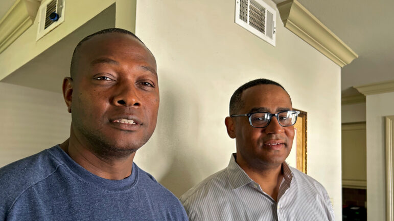Terry Vince, a Louisiana Parole Project client, and advocate Ronald Olivier pose for a portrait on April 16, 2025.