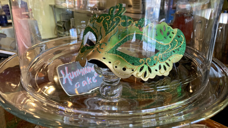 A Mardi Gras mask is on display at The Little House in New Orleans on January 20, 2025.