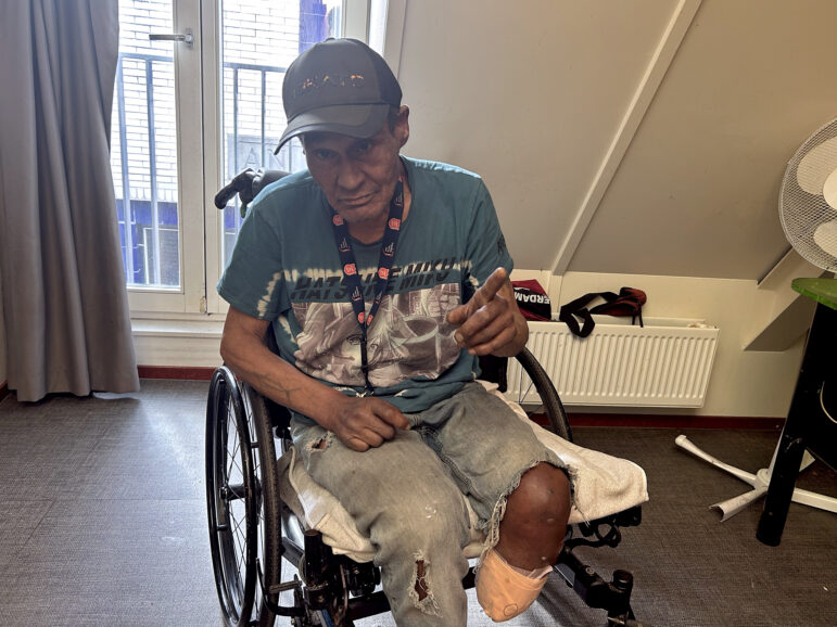 Alvin Medema sits in his room in a “ziekenboeg,” a shelter for chronically ill people who use drugs, in Amsterdam, Netherlands on Tuesday, March 11, 2025.