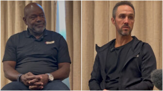 Former NFL player Emmitt Smith (left) and Zac Clark (right) talk about the Ready to Rescue initiative on Tuesday, Sept. 16, 2025, in Baton Rouge, Louisiana.