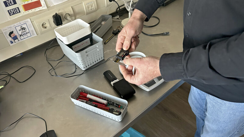 Daan van der Gouwe presents equipment at the Trimbos Institute drug testing lab in Utrecht, Netherlands, on Thursday, March 6, 2025.
